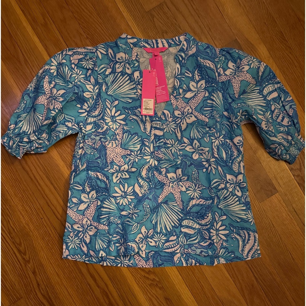 Lilly Pulitzer size 0 Maleigh elbow sleeve linen top